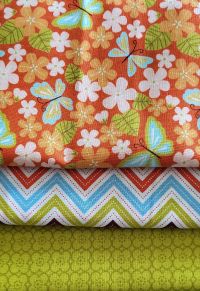 Wren & Friends 3 yard bundle, Green-Chevron-Orange Floral-3 yard bundle, fabric, orange, green, floral, butterflies, kits