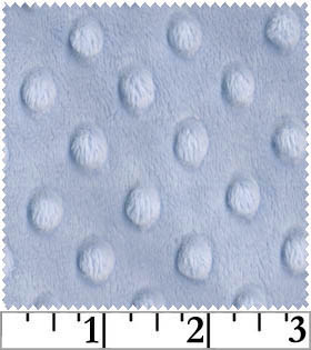 Minky Dimple Dot Blue-100% Polyester, 60 Wide
Minky Micro Plush Dimple Dot fabric is luxurious and silky soft and it resembles real mink in touch.  It has a soft short pile that is as soft as cashmere.  It is the ultimate fabric for making baby blankets, cozy baby robes, apparel, toys, quilt backings and just about any baby accessory you can imagine. minky dimple dot