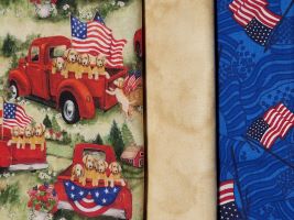 Puppies Red White Blue 3-puppies, americana, july 4th, red, white, blue, cotton, fabric