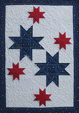 Snap Sack, Patriot Stars-snap sack by hummingbird highway,Fast and Fun to make. Shop-tested pattern and kit recipe. Popular gift item to make-and-give or give-and-make. This little project is 14 X 20. Everything but the batting is included in the kit. The kit comes in a little sack with the instructions included. The picture is a representation of the item and not the exact fabric shown.

