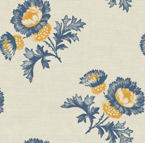 Cheddar and Indigo-Riley Blake Fabrics, Penny Rose Fabrics, Cheddar and Indigo, flower print, cream